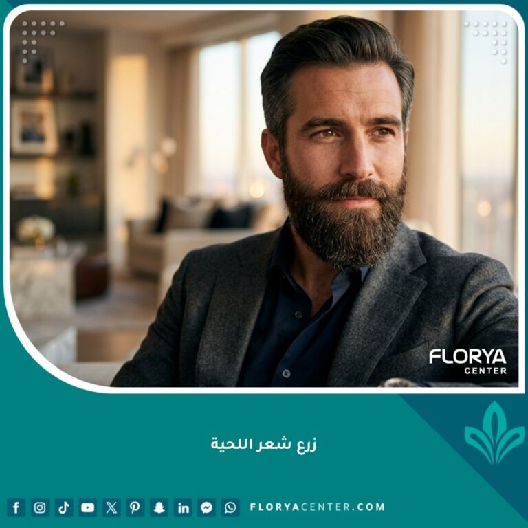 رجل وسيم بلحية كثيفة ومرتبة تمامًا بعد عملية زراعة شعر اللحية الناجحة، مظهر طبيعي وجذاب.