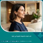 امرأة نضرة تظهر نتائج شد الوجه الفورية بالخيوط الكورية في تركيا، مع فك محدد ووجنتين مرتفعتين.