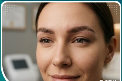 صورة سينمائية لامرأة بعد عملية زراعة الحواجب تُظهر النتيجة الطبيعية والدقيقة للشعر المزروع