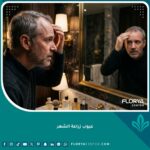 رجل يفكر بقلق في عيوب زراعة الشعر المحتملة أمام المرآة قبل اتخاذ القرار.