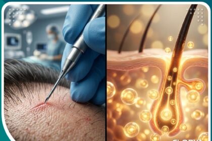 صورة مميزة توضح الفرق بين تقنية البيركوتان لزراعة الشعر وحقن الخلايا الجذعية لتكثيف الشعر.