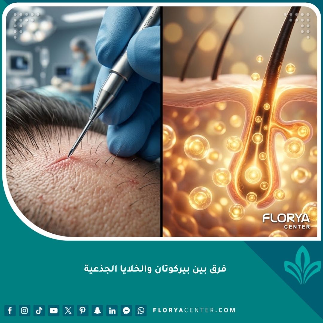 صورة مميزة توضح الفرق بين تقنية البيركوتان لزراعة الشعر وحقن الخلايا الجذعية لتكثيف الشعر.