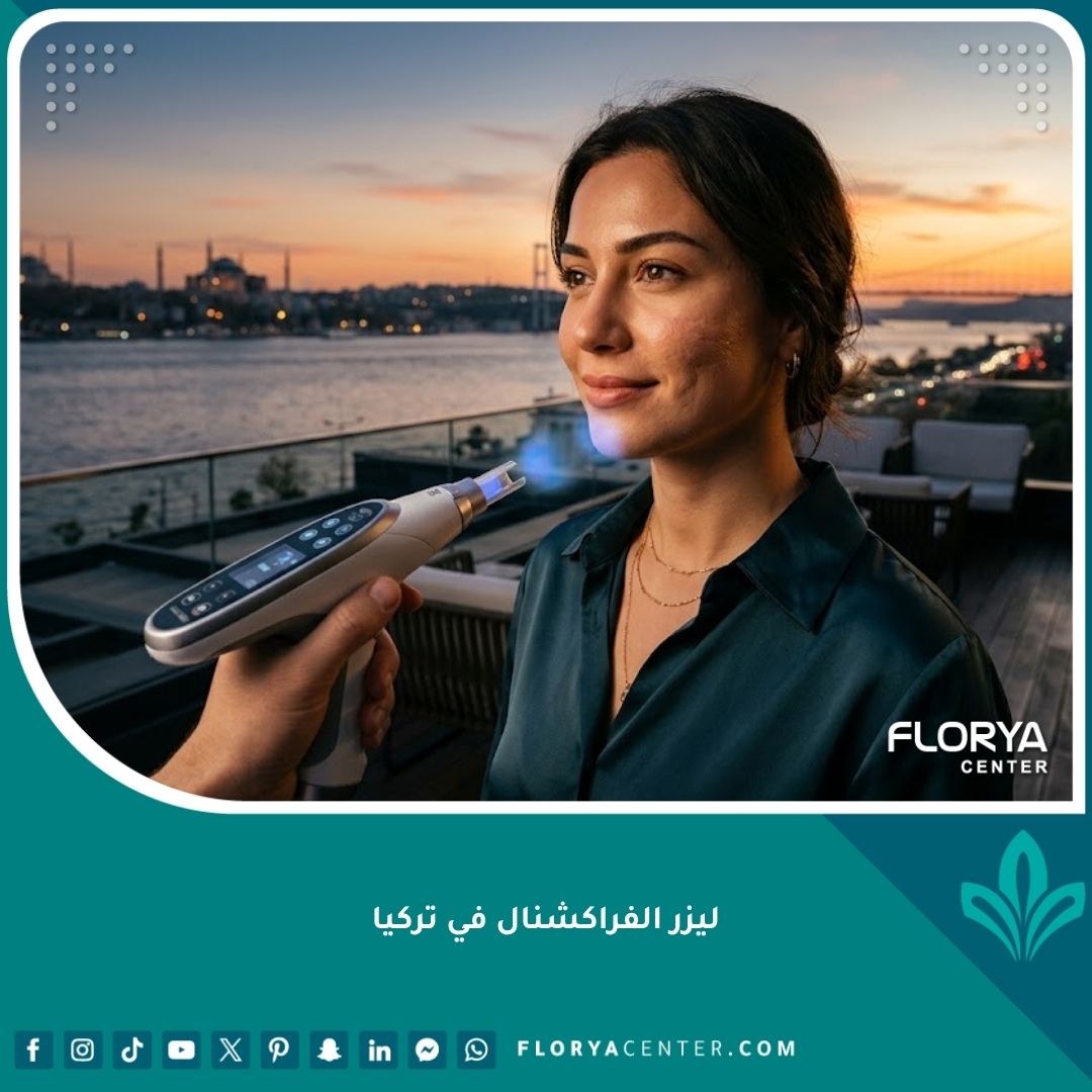 صورة سينمائية تظهر امرأة واثقة ذات بشرة ناعمة ومتألقة بعد علاج الفراكشنال ليزر في تركيا، تطل على البوسفور في إسطنبول. ليزر الفراكشنال لندبات حب الشباب في تركيا.