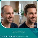 صورة بارزة تقارن بين قبل وبعد زراعة الشعر لرجل، تظهر كثافة طبيعية ونجاح العملية.