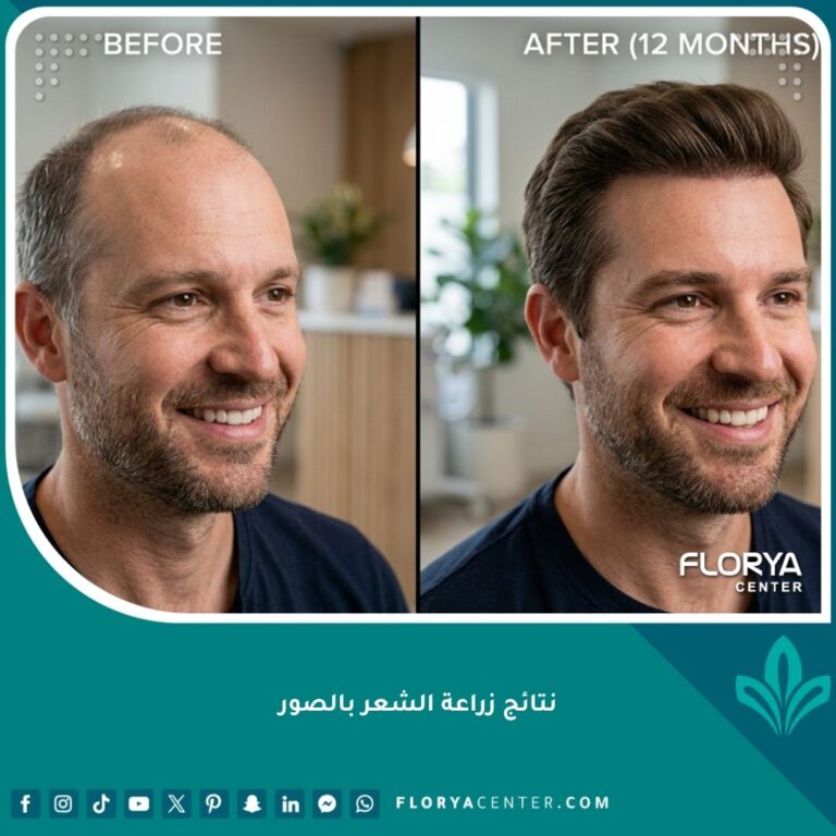 صورة بارزة تقارن بين قبل وبعد زراعة الشعر لرجل، تظهر كثافة طبيعية ونجاح العملية.