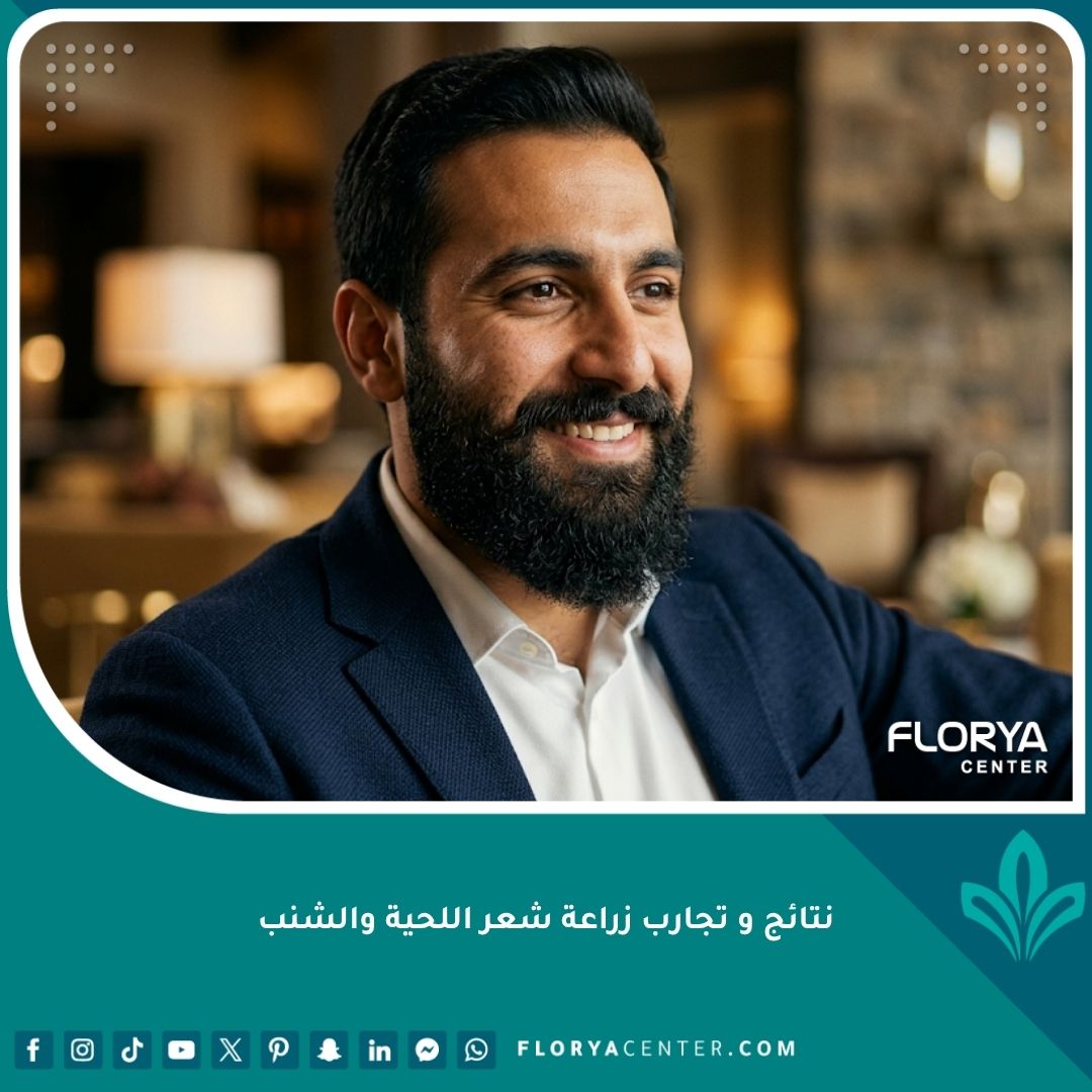 نتيجة نهائية ناجحة ومظهر طبيعي بعد عملية زراعة شعر اللحية والشنب لرجل وسيم.