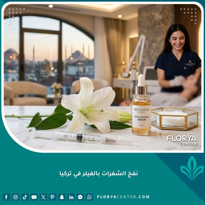 إجراء نفخ الشفرات بالفيلر في عيادة تجميل فاخرة في تركيا.