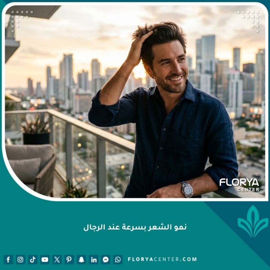 رجل واثق يتمتع بشعر كثيف وصحي نتاج استخدام طرق نمو الشعر بسرعة عند الرجال.