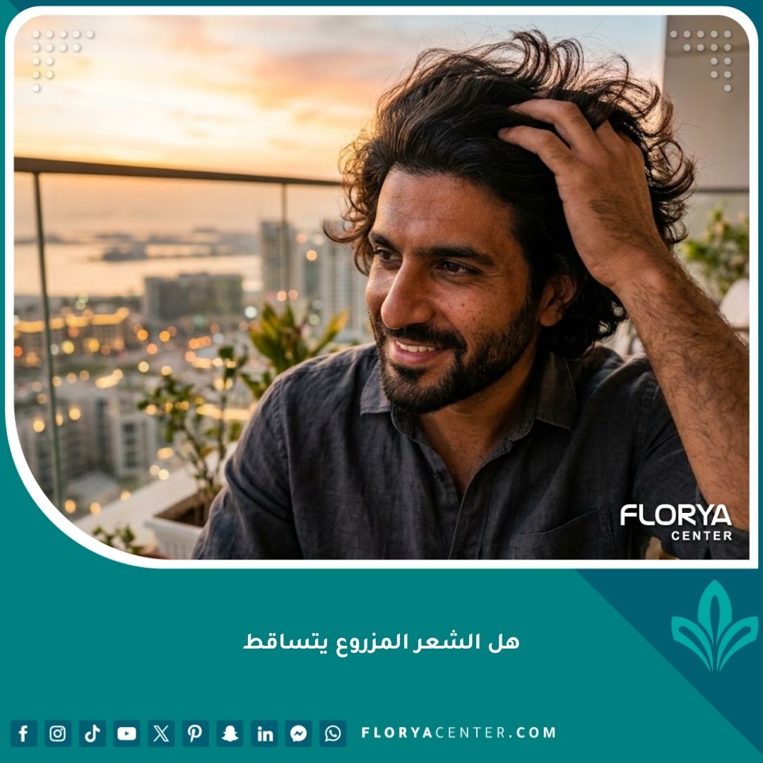 رجل يتباهى بكثافة شعره بعد عملية زراعة ناجحة، تظهر استدامة النتائج وعدم تساقط الشعر المزروع.