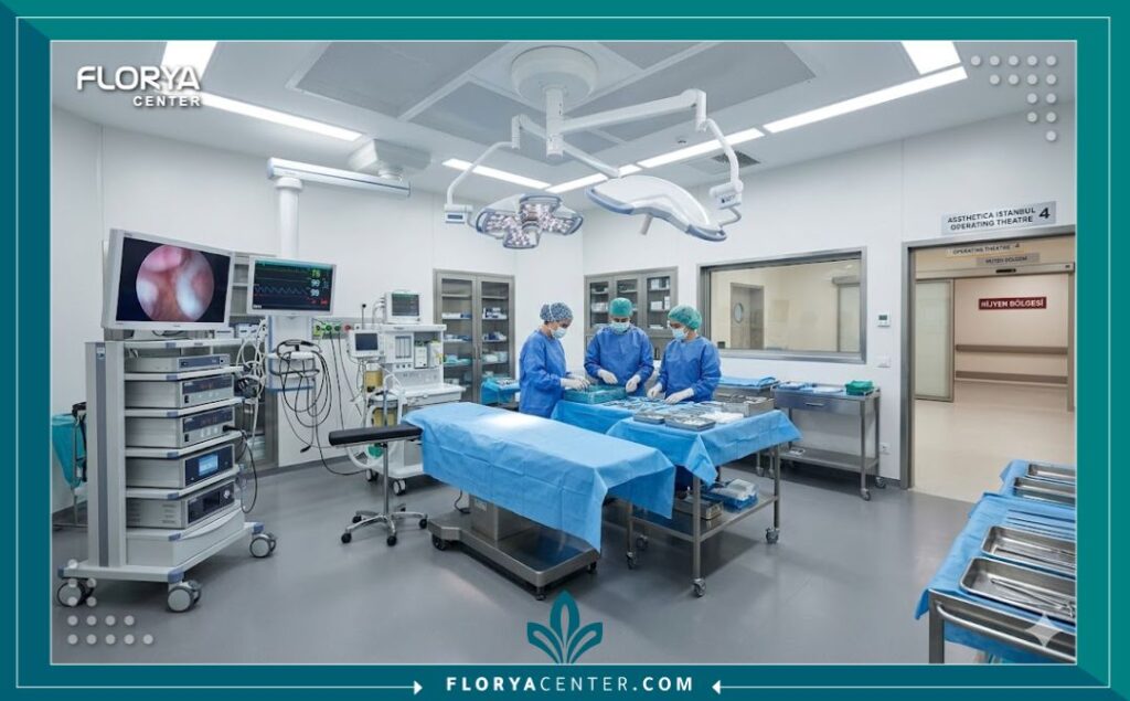 غرفة عمليات حديثة ومجهزة بأحدث أجهزة المنظار الطبي المخصصة لعمليات التجميل ورفع الوجه في مستشفيات تركيا.