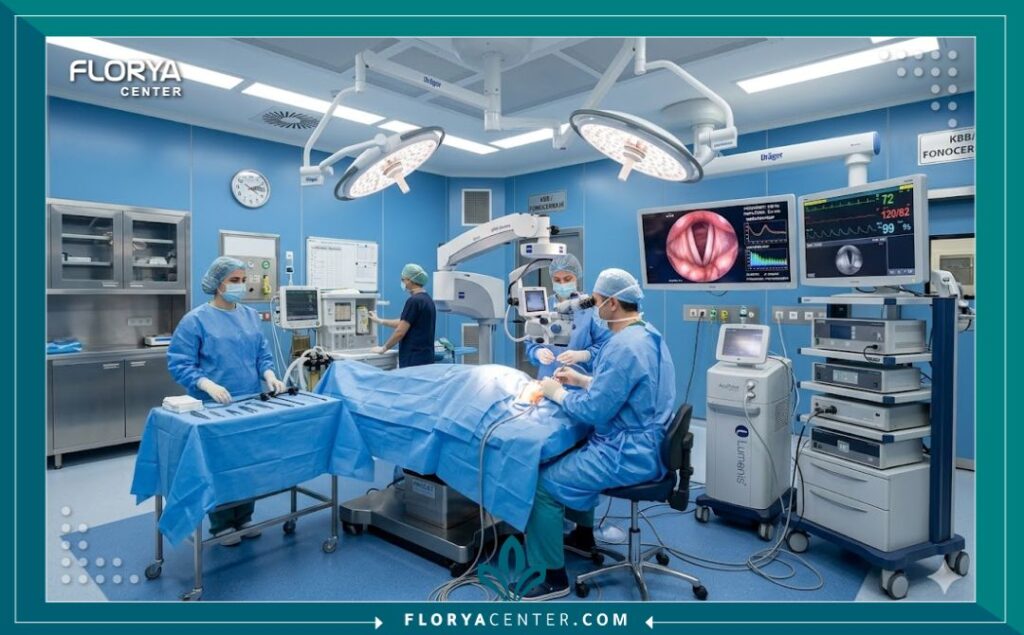 غرفة عمليات متطورة ومجهزة بأحدث تقنيات الليزر والميكروسكوبات لعمليات تجميل الصوت في إسطنبول