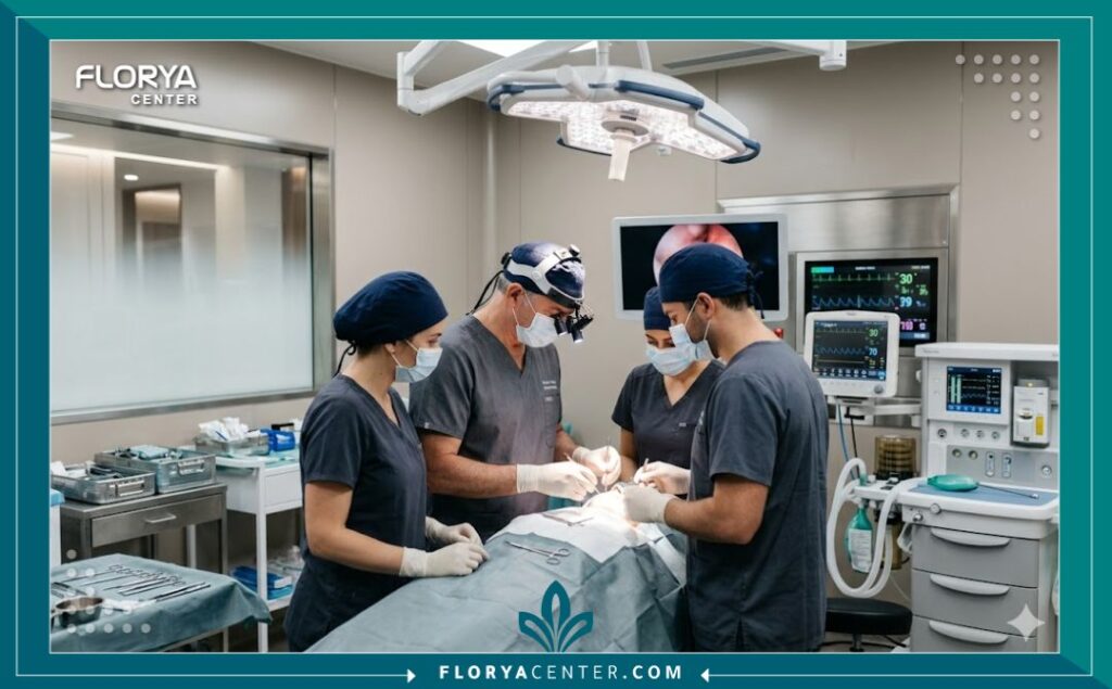 غرفة عمليات حديثة ومعقمة ومجهزة بأعلى التقنيات الطبية لإجراء جراحة تجميل الجفون السفلية بأمان تام.