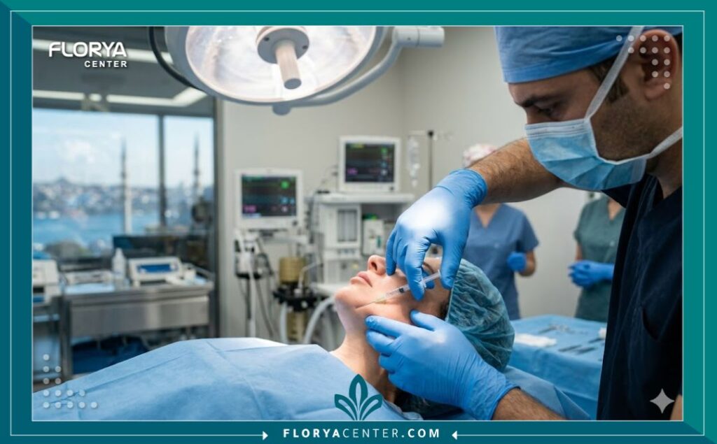 إجراء تجميلي دقيق لنحت الفك والخدود داخل غرفة عمليات حديثة في اسطنبول