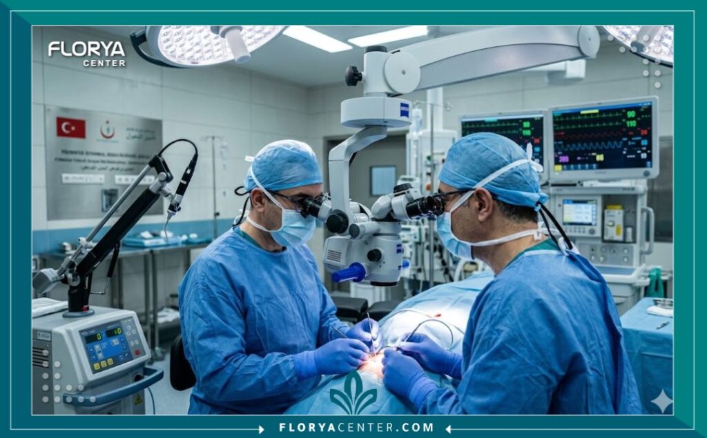 غرفة عمليات حديثة في مستشفى بتركيًا مجهزة بأحدث التقنيات لجراحة الأحبال الصوتية الدقيقة.