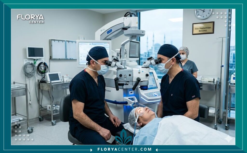 طبيب عيون متخصص يقوم بإجراء عملية ليزر للعين باستخدام أجهزة حديثة في مستشفى معتمد في إسطنبول، تركيا.
