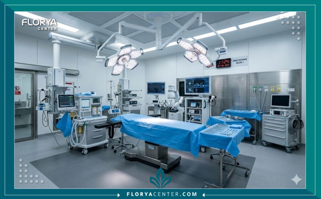 غرفة عمليات حديثة ومجهزة بأحدث التقنيات الطبية في أحد مستشفيات تركيا المتخصصة في جراحات التجميل وشد الوجه المتقدمة.