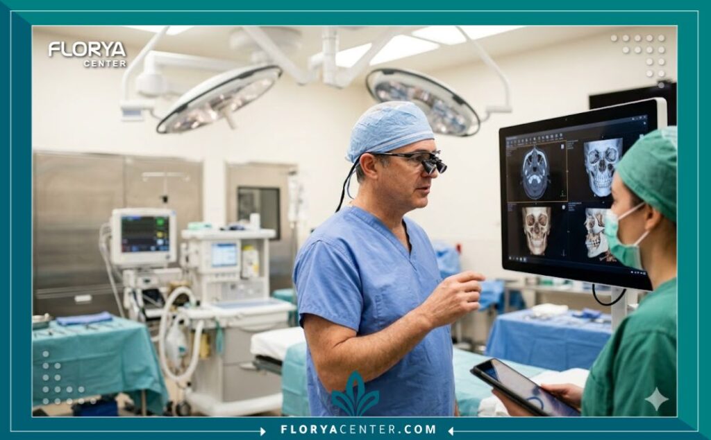 جراحة إعادة بناء الشفة بعد الحوادث 4 جراح تجميل متخصص يجهز غرفة العمليات الحديثة لإجراء جراحة ترميم الشفة المتقدمة.