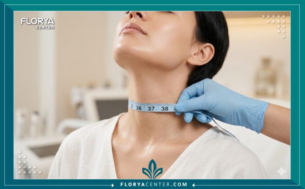 جراحة الحنجرة التجميلية في تركيا 5 لقطة جمالية مقربة لرقبة متناسقة بعد عملية نحت الحنجرة في تركيا.