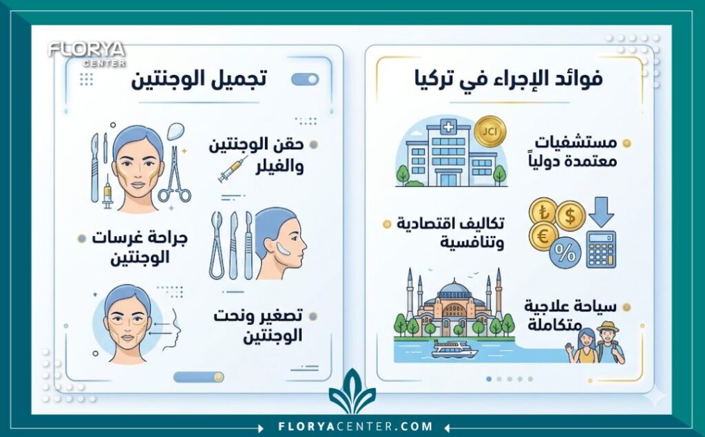 إنفوجرافيك يوضح فوائد وأسباب إجراء عملية تجميل عظام الوجنتين في العيادات التركية.