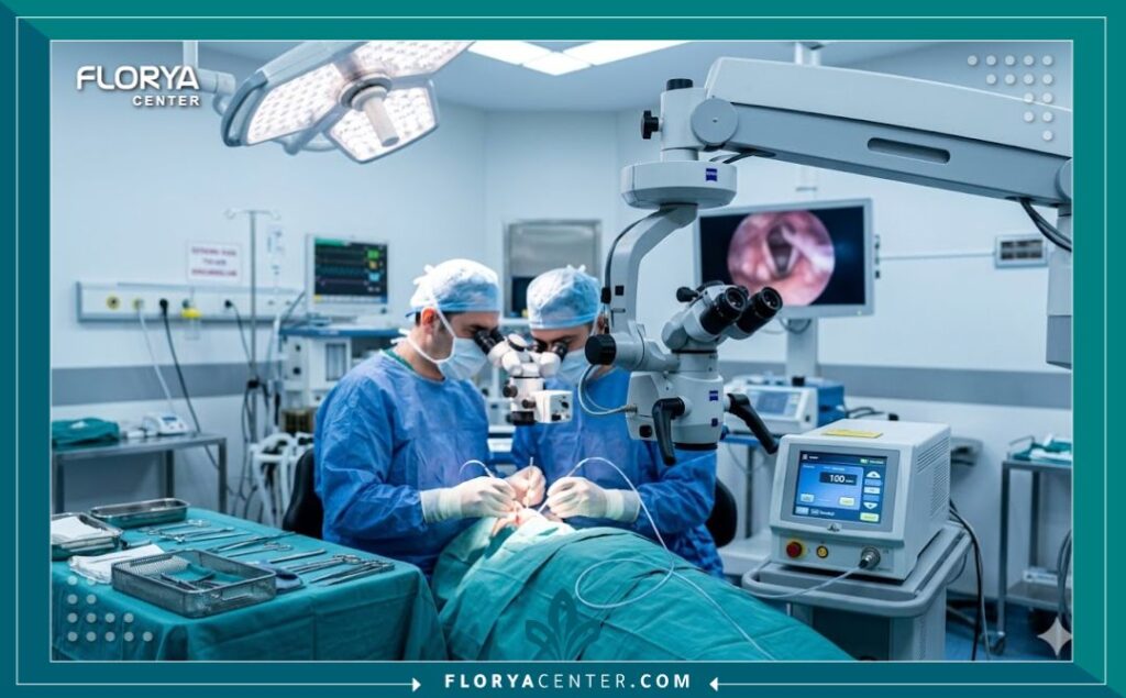غرفة عمليات حديثة ومجهزة بأحدث التقنيات لجراحة الحنجرة والصوت في مستشفى تركي.