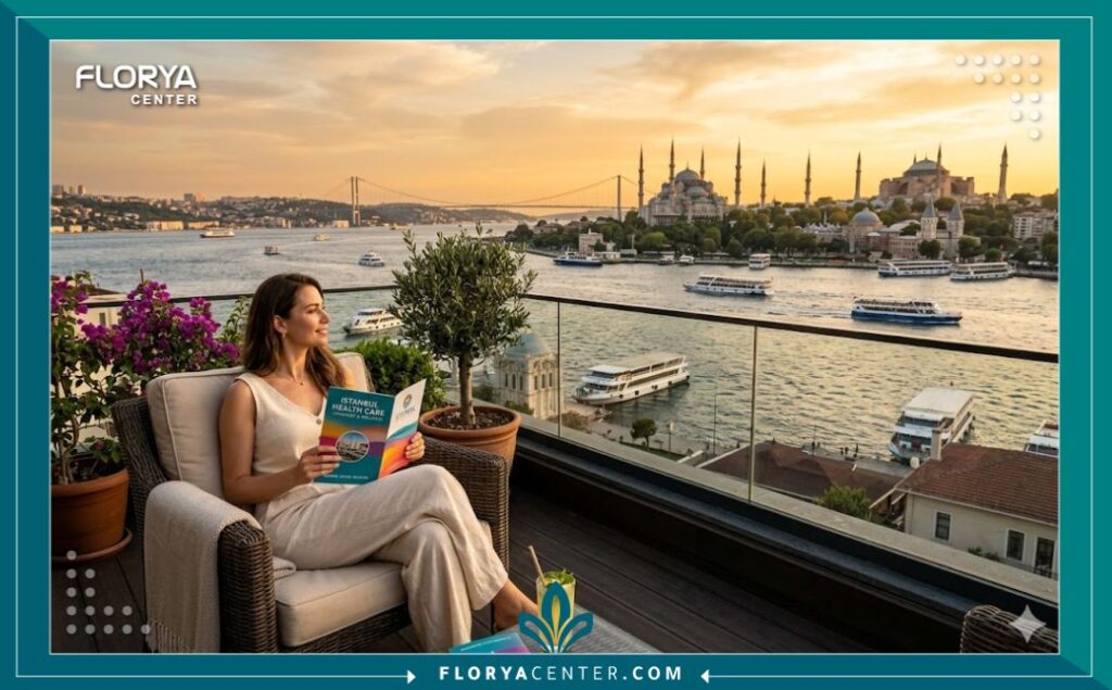 منظر بانورامي لمضيق البوسفور وإسطنبول، يرمز لتجربة السياحة العلاجية المريحة بعد تجميل العيون في تركيا.