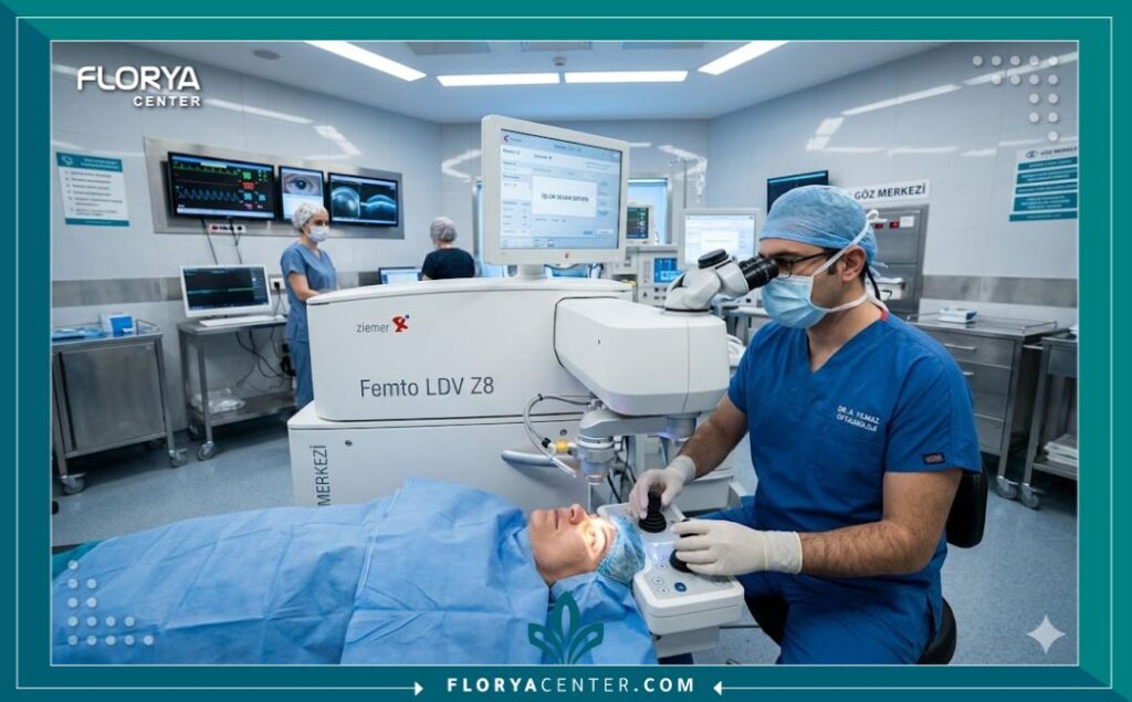 غرفة عمليات حديثة في مستشفى تركي مجهزة بأحدث تقنيات الليزر لتغيير لون العين.
