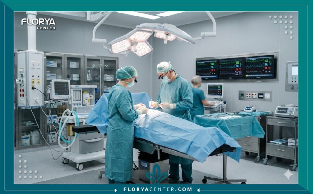 غرفة عمليات حديثة ومعقمة مجهزة لأداء جراحات تجميل الوجه المتقدمة بأمان.