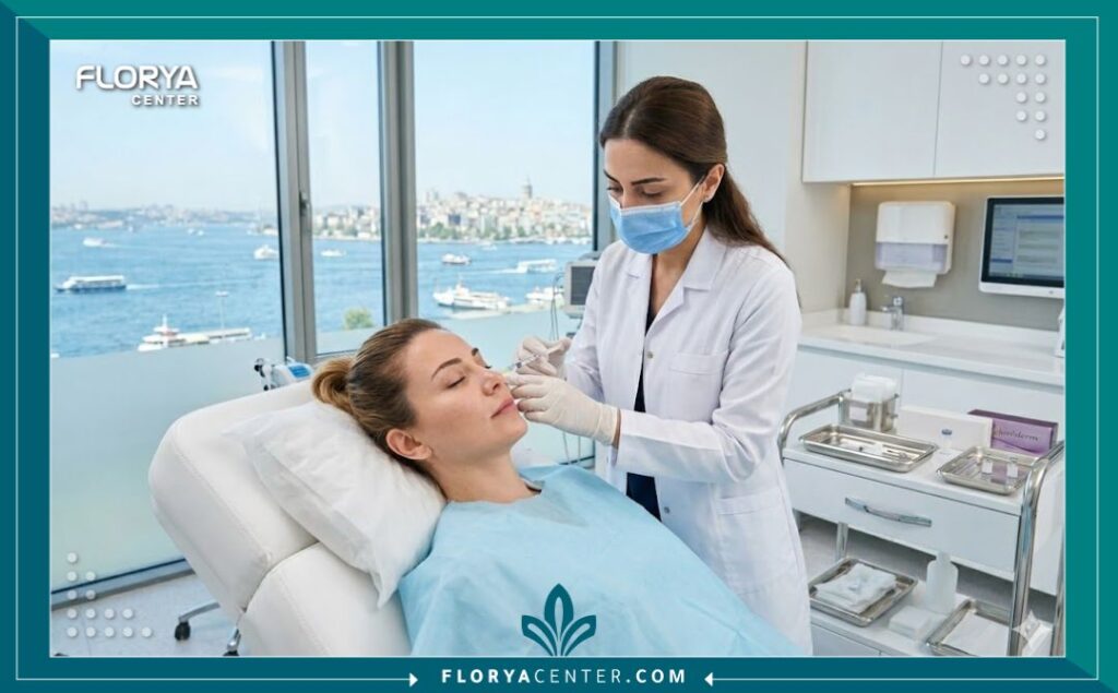 عيادة تجميلية حديثة ومعقمة في إسطنبول، تركيا، حيث تُجرى عملية حقن الفيلر المائي لتحت العين بمهنية عالية.