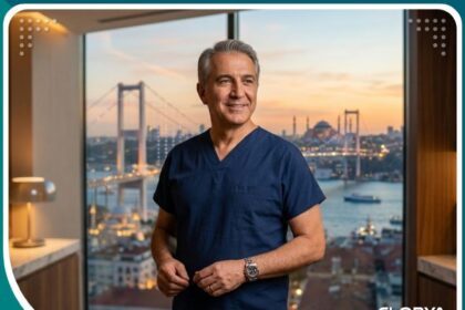 أفضل دكتور جراحة تجميل وجه في تركيا ذو خبرة وسمعة طيبة يقف في عيادته الفاخرة المطلة على البوسفور في اسطنبول.