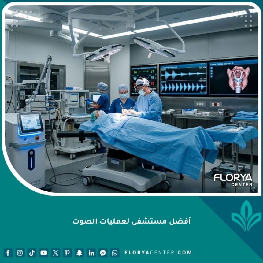 أفضل مستشفى لعمليات الصوت مجهز بأحدث تقنيات الليزر المتقدمة للأحبال الصوتية داخل غرفة عمليات حديثة.