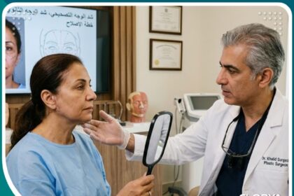 نتيجة ناجحة لعملية إعادة شد الوجه التصحيحي لسيدة تظهر بملامح طبيعية ومشدودة بعد إصلاح عملية سابقة، مع خلفية تطل على البوسفور في اسطنبول.