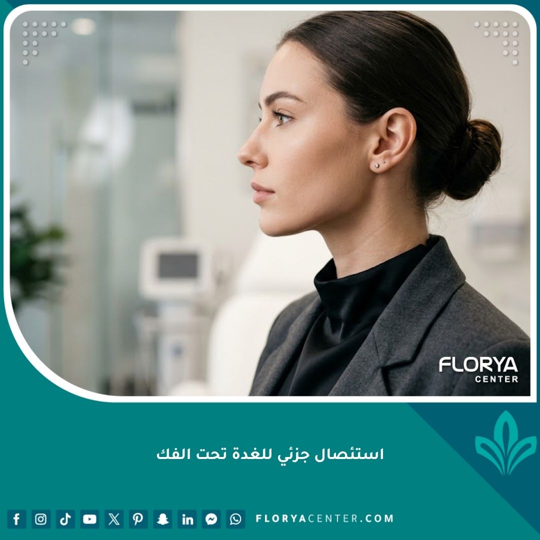 صورة احترافية تظهر نتائج تجميل ونحت خط الفك بعد عملية استئصال جزئي للغدة تحت الفك السفلي.