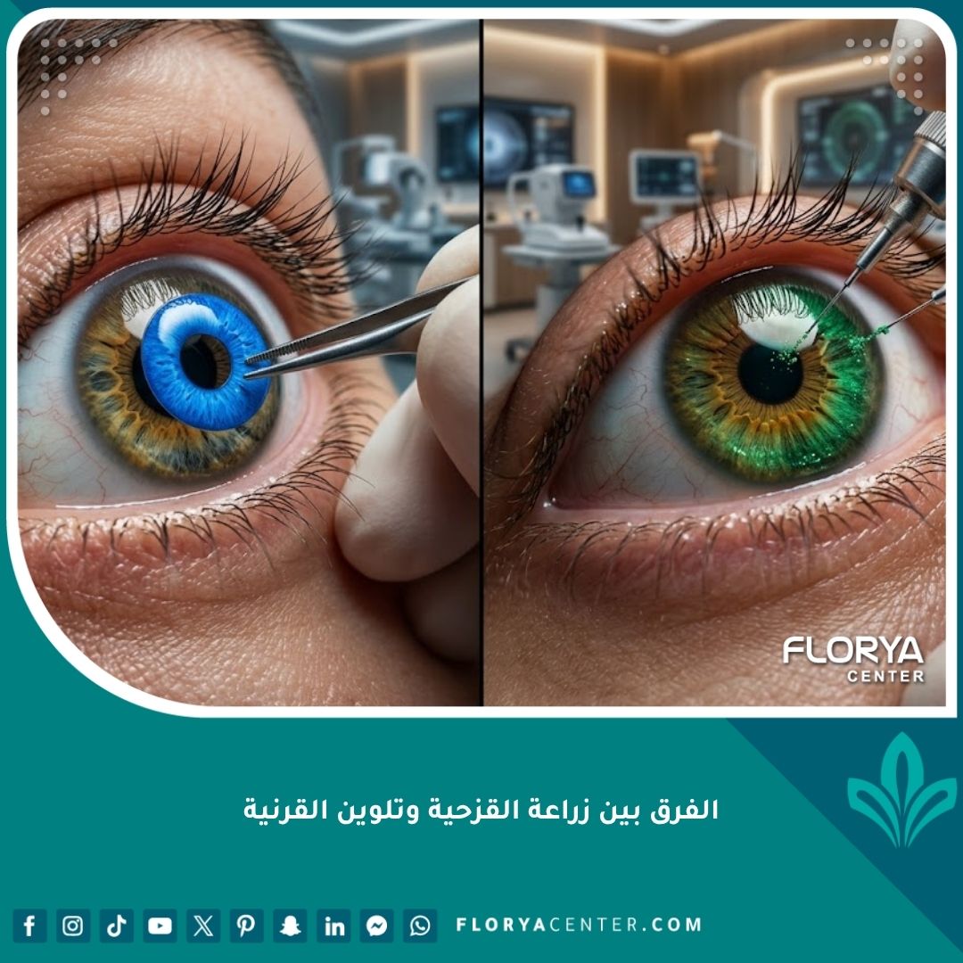 مقارنة بصرية بين العين بعد زراعة القزحية الصناعية وتلوين القرنية بالليزر.