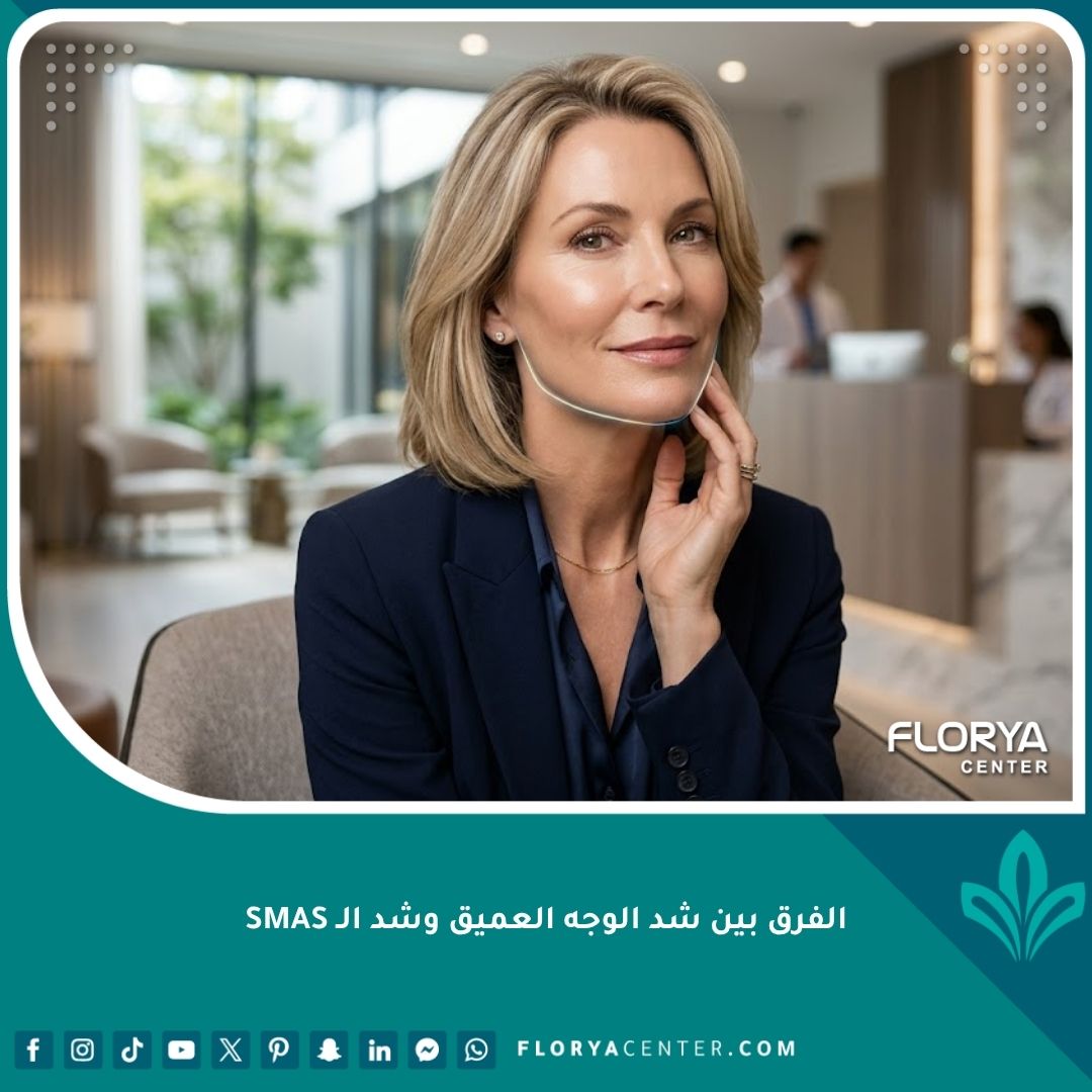 سيدة ذات مظهر شبابي طبيعي تبرز نتائج عملية شد الوجه العميق لرفع الترهلات المتقدمة.