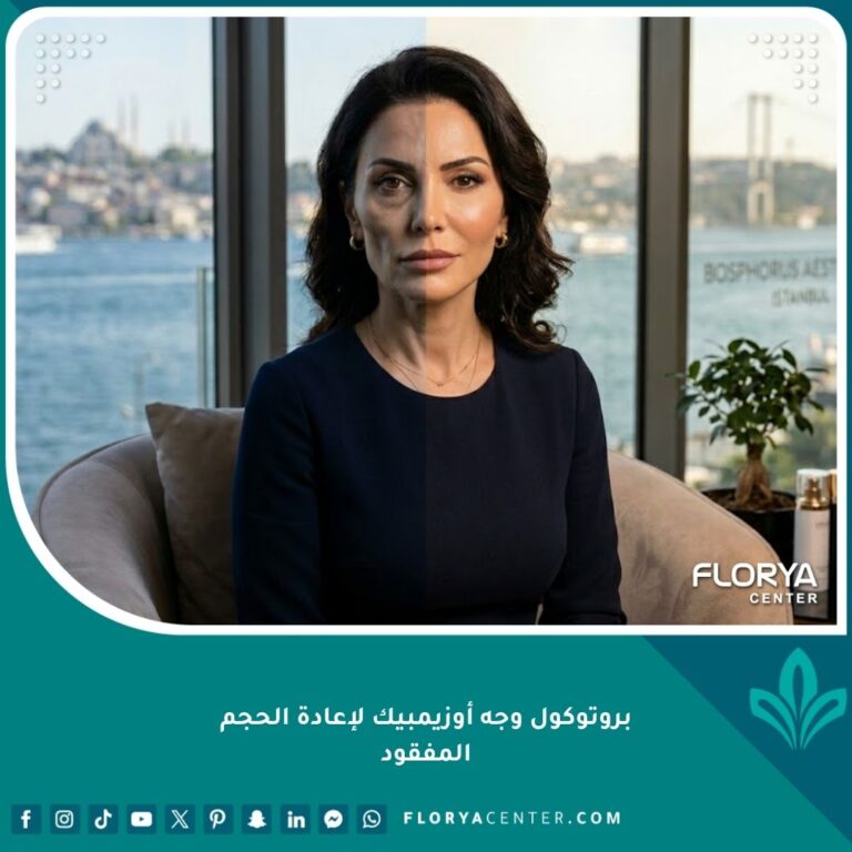 علاج وجه أوزيمبيك: صورة سينمائية تظهر استعادة حجم الوجه وترهلات الخدود قبل وبعد بروتوكول العلاج التجميلي في إسطنبول.