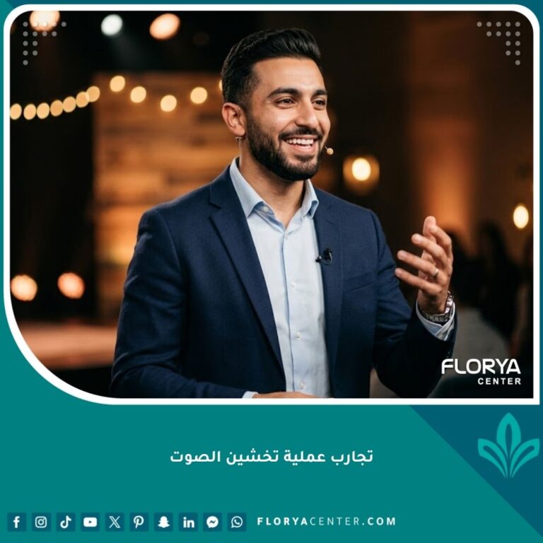 شاب عربي وسيم يبتسم بثقة بعد نجاح تجربة عملية تخشين الصوت وبدء حياة جديدة بنبرة صوت رجولية.