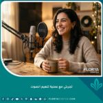 فتاة تبدو سعيدة وواثقة من نفسها بعد نجاح تجربتها مع عملية تنعيم الصوت تشعر بالراحة النفسية.