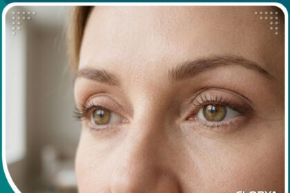 صورة مقربة تظهر نتائج تجميل الجفن العلوي الجراحي لعيون شابة ومشرقة بعد إزالة الجلد الزائد.