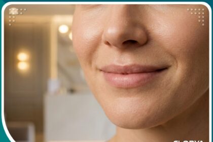 نتيجة نهائية طبيعية ومشرقة بعد تجميل خط الابتسامة بالفيلر والبلازما جيل لامرأة تبتسم بثقة.