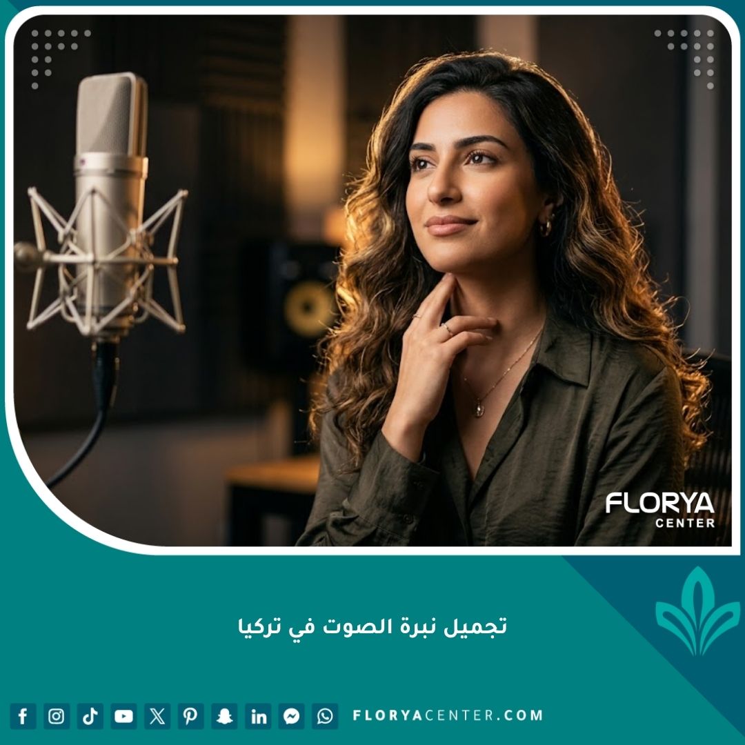 امرأة واثقة في استوديو صوتي ترمز لنجاح عملية تجميل نبرة الصوت في تركيا.