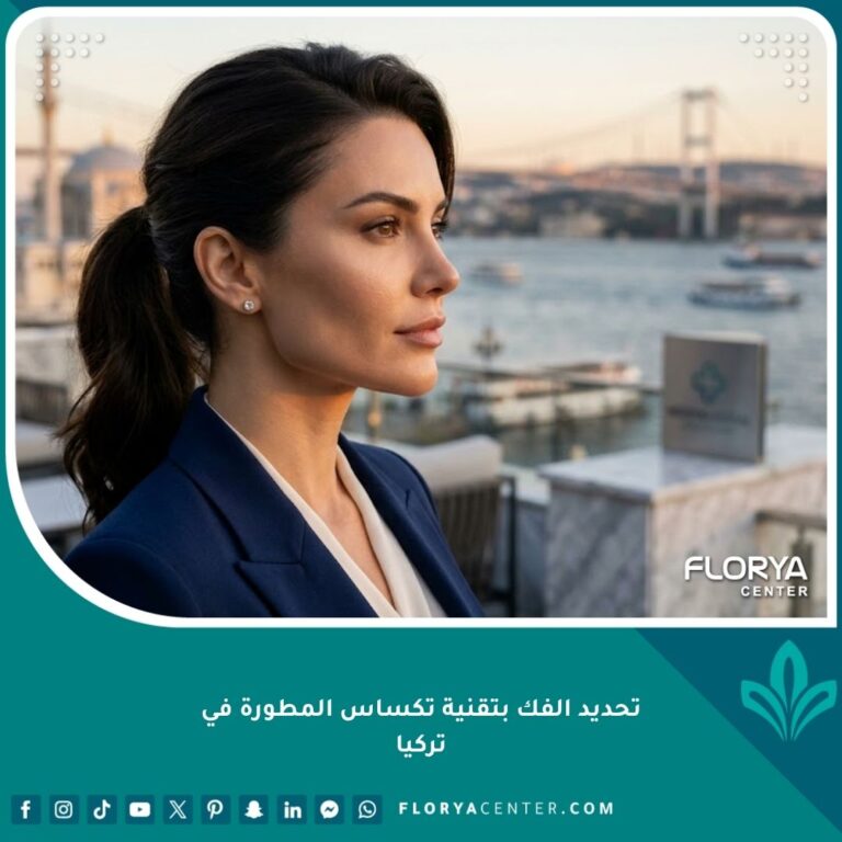 امرأة ذات فك محدد وحاد بشكل مثالي بعد إجراء تقنية تكساس المطورة لتحديد الفك في تركيا، مع إطلالة على البوسفور.