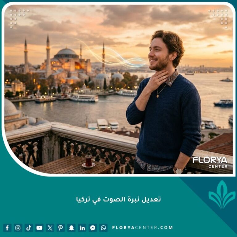 شخص يقف بثقة في إسطنبول بعد عملية تعديل نبرة الصوت في تركيا، ويظهر في الخلفية مضيق البوسفور وآيا صوفيا وقت الغروب، مما يرمز إلى النجاح والأمل.