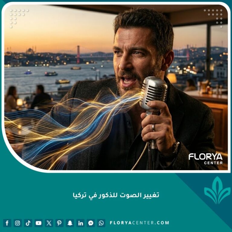 رجل واثق يتحدث في ميكروفون احترافي في اسطنبول، يرمز لنتائج عملية تخشين الصوت للرجال في تركيا والحصول على نبرة رجولية عميقة.