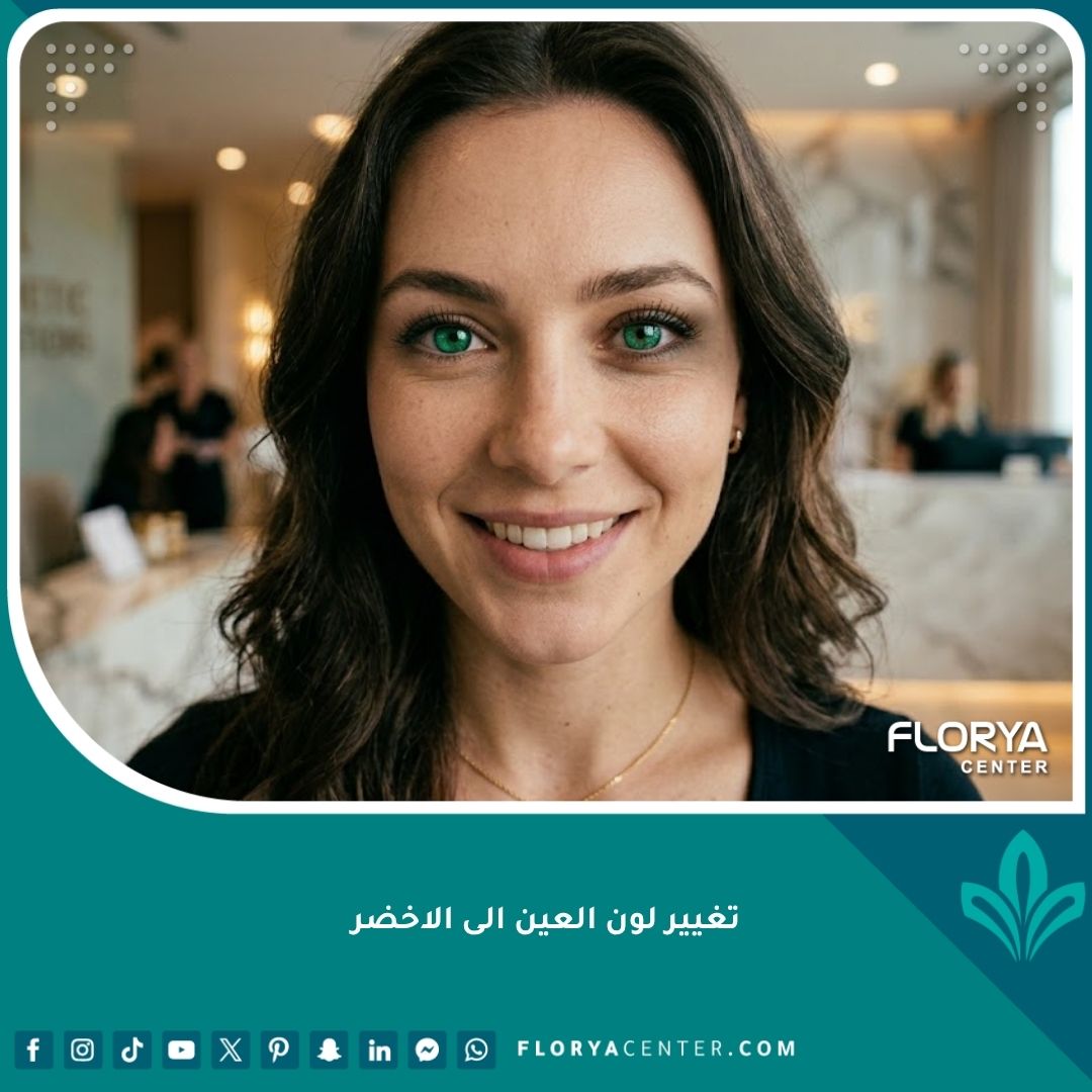 تغيير لون العين الى الاخضر بشكل طبيعي وجذاب، عيون خضراء لامعة بعد عملية تجميلية ناجحة، مظهر جديد.