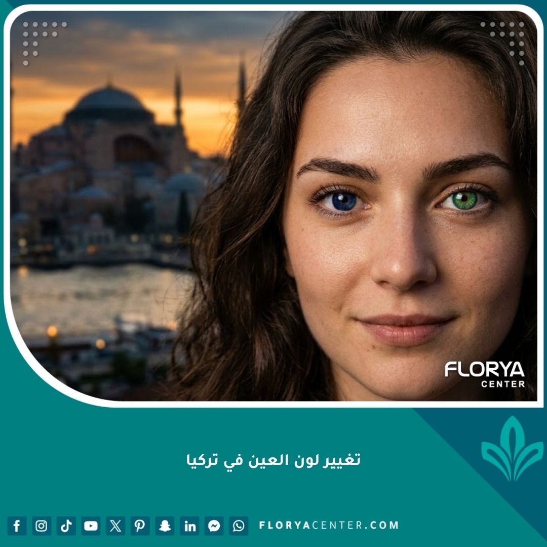 تغيير لون العين في تركيا: صورة مقربة مذهلة لعيون ملونة مختلفة مع خلفية أفق اسطنبول في غروب الشمس.