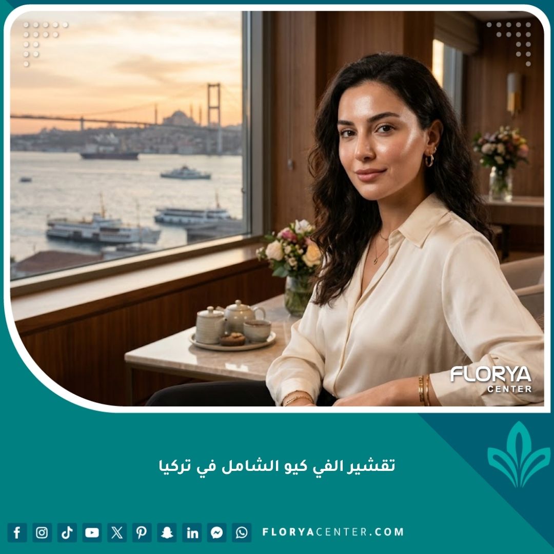 صورة رئيسية تظهر امرأة ذات بشرة متوهجة وصفية تمامًا بعد إجراء تقشير الفي كيو الشامل (VQ Peel)، تبرز النتائج النهائية للتفتيح وشد البشرة.