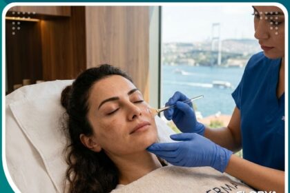 جلسة احترافية لعلاج الكلف بتقشير حمض الكوجيك في عيادة تجميل فاخرة في اسطنبول تركيا.