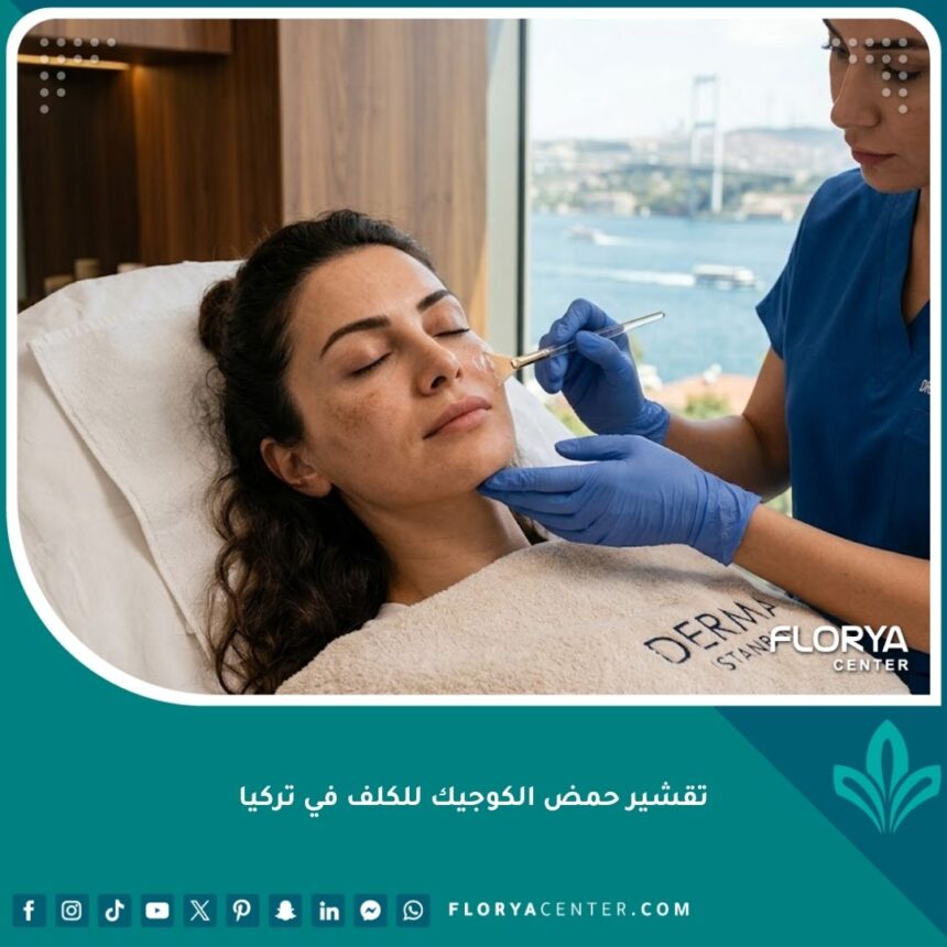 جلسة احترافية لعلاج الكلف بتقشير حمض الكوجيك في عيادة تجميل فاخرة في اسطنبول تركيا.