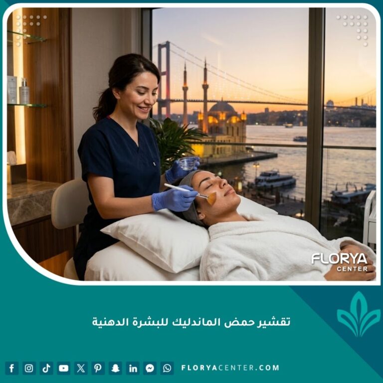 جلسة تقشير بحمض الماندليك لبشرة دهنية سمراء في عيادة تجميل في إسطنبول مع إطلالة على البوسفور.