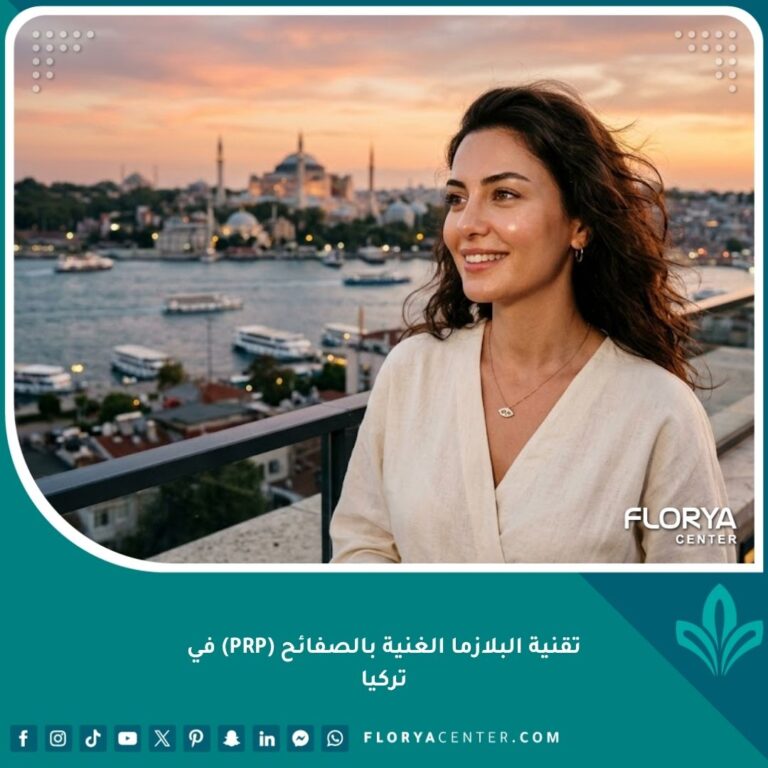 امرأة بتركيا بعد علاج البلازما الغنية بالصفائح للوجه، نظرة شبابية ومشرقة تطل على البوسفور في إسطنبول.